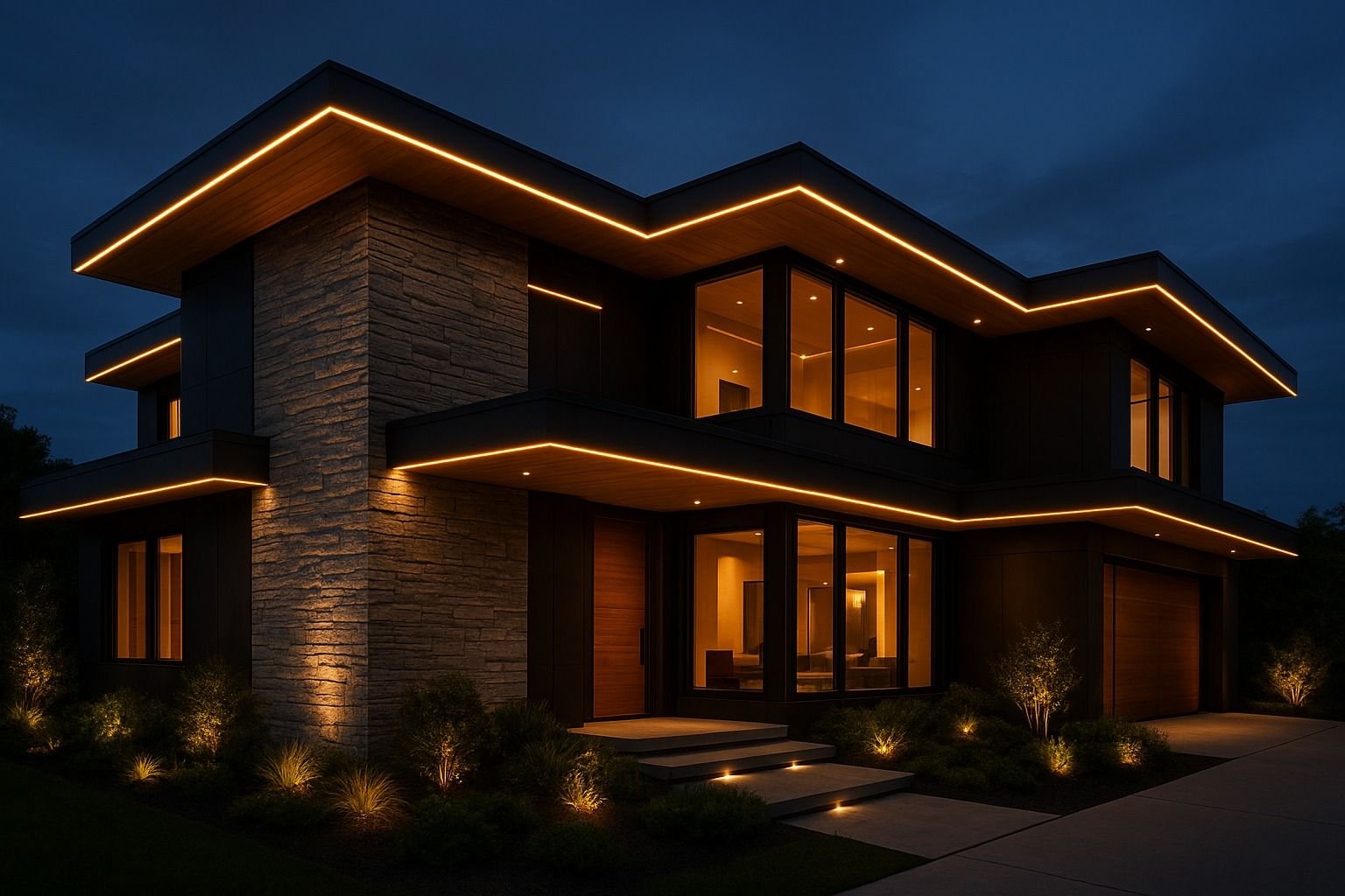 Smart Eco Heaven home at night
